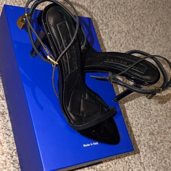 Kurt Geiger Black Quilted Heels with Gold Lock - Picture 1 of 6